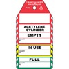 Acetylene Cylinder - 3 part tag, English, Black on Red, Yellow, Green, White, 80,00 mm (W) x 150,00 mm (H)